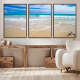 20660-MGV-CV-36X24-Ocean Wave Beach Wall Art – Serene Blue Sea and Sandy Shore Canvas Print, Coastal Landscape Photography Decor for Living Room or
