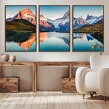 88453-MGV-CV-36X24-Mountain Lake Wall Art – Snow-Capped Peaks Reflected in Alpine Water Canvas Print, Nature Landscape Wall Decor for Living Room or