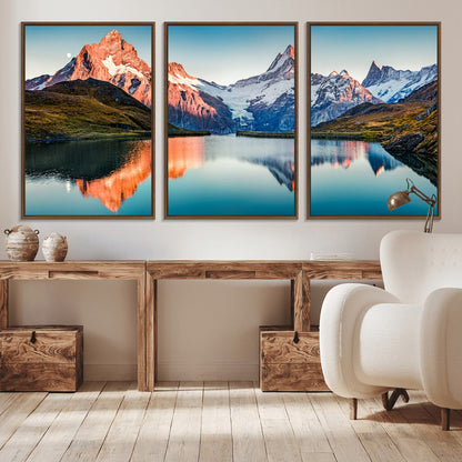 88453-MGV-CV-36X24-Mountain Lake Wall Art – Snow-Capped Peaks Reflected in Alpine Water Canvas Print, Nature Landscape Wall Decor for Living Room or
