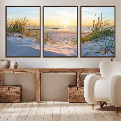 48907-MGV-CV-36X24-Beach Sunset Wall Art – Coastal Sand Dunes and Ocean View Canvas Print, Serene Seaside Landscape Painting for Living Room, Bedroom