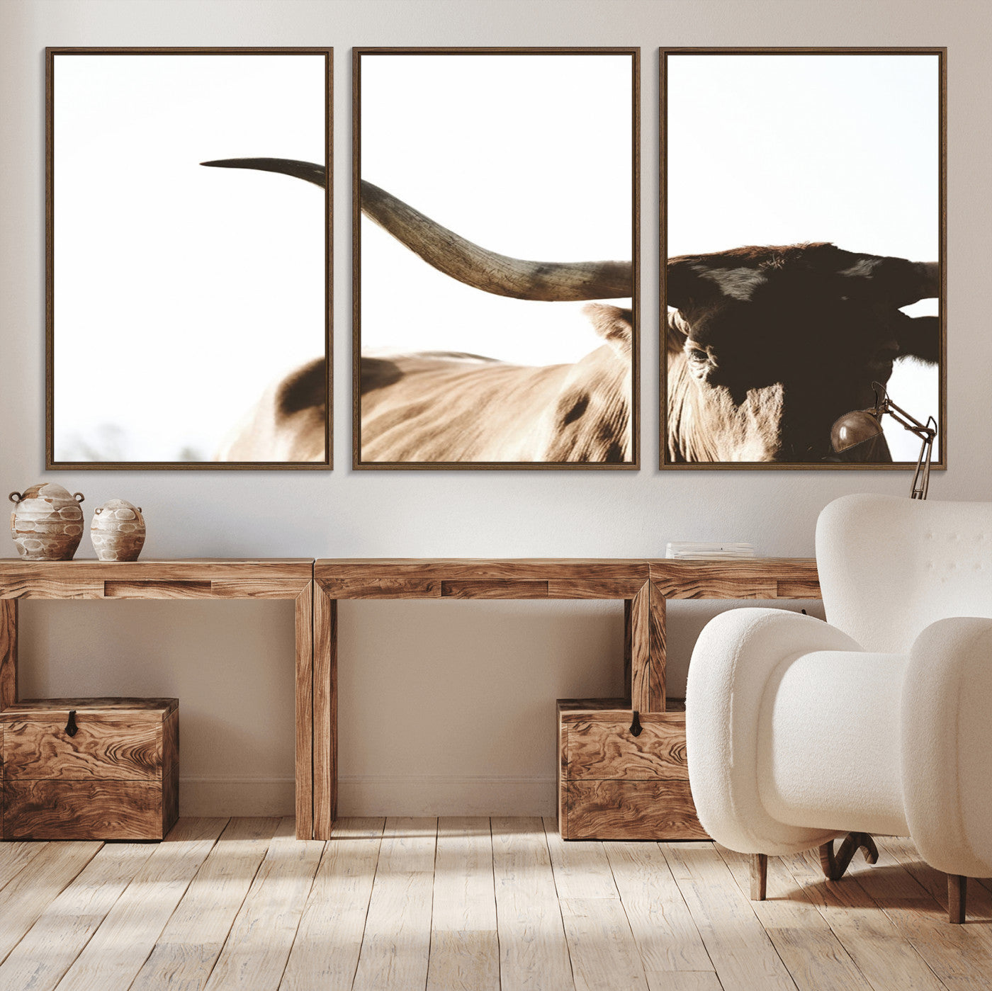 35866-MGV-CV-36X24-Texas Longhorn Wall Art – Rustic Western Bull Canvas Print, Farmhouse Animal Photography Decor for Living Room, Office, or Ranch