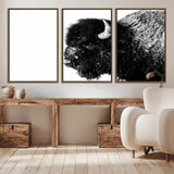 68780-MGV-CV-36X24-Bison Close-Up Wall Art – Black and White Buffalo Canvas Print, Rustic Wildlife Photography Decor for Living Room, Office, or