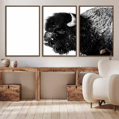 68780-MGV-CV-36X24-Bison Close-Up Wall Art – Black and White Buffalo Canvas Print, Rustic Wildlife Photography Decor for Living Room, Office, or