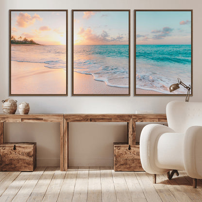 89767-MGV-CV-36X24-Ocean Sunset Wall Art – Serene Beach Canvas Print with Pastel Sky and Waves, Coastal Seascape Artwork for Bedroom, Living Room, or