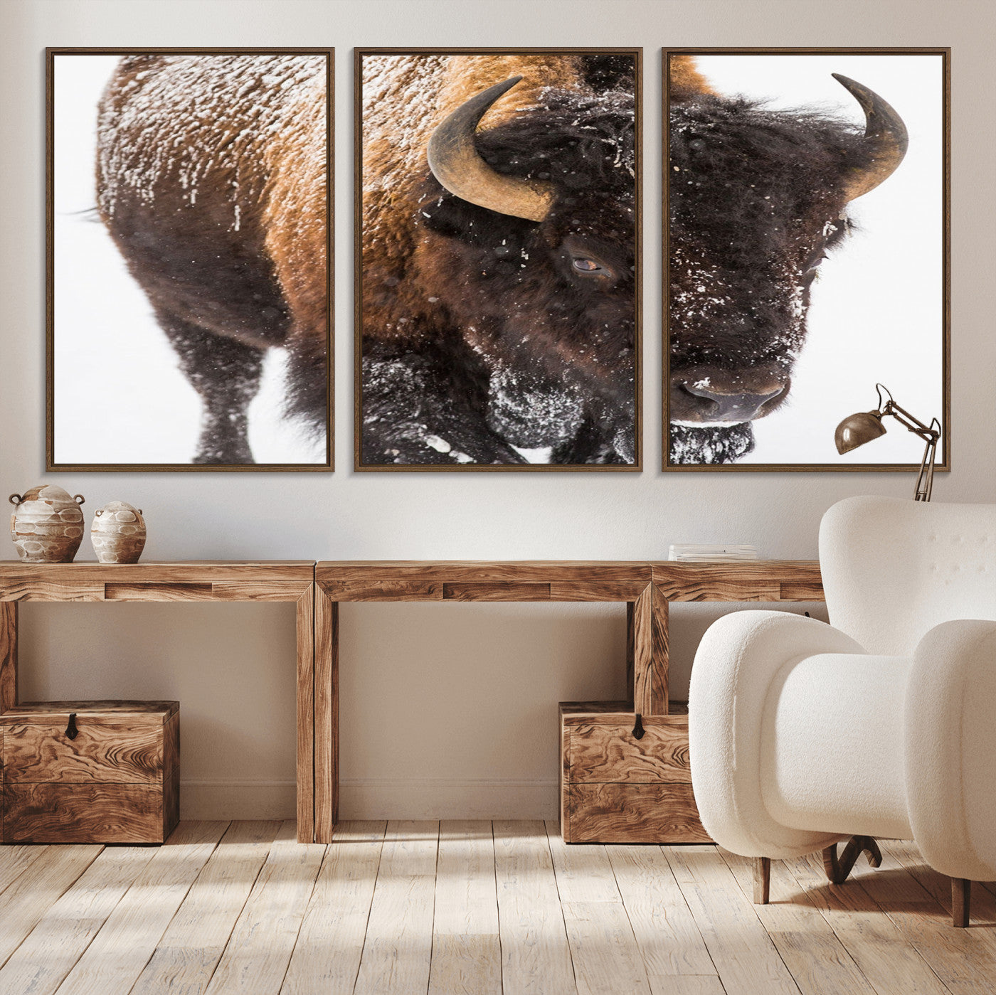 65605-MGV-CV-36X24-Snow Bison Wall Art – Close Up Buffalo Canvas Print, Rustic Western Wildlife Photography, Farmhouse Cabin Lodge Decor for Living