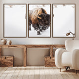 19889-MGV-CV-36X24-Snow Bison Wall Art – Majestic Buffalo Winter Landscape Canvas Print, Rustic Wildlife Photography Decor for Cabin, Lodge, Living