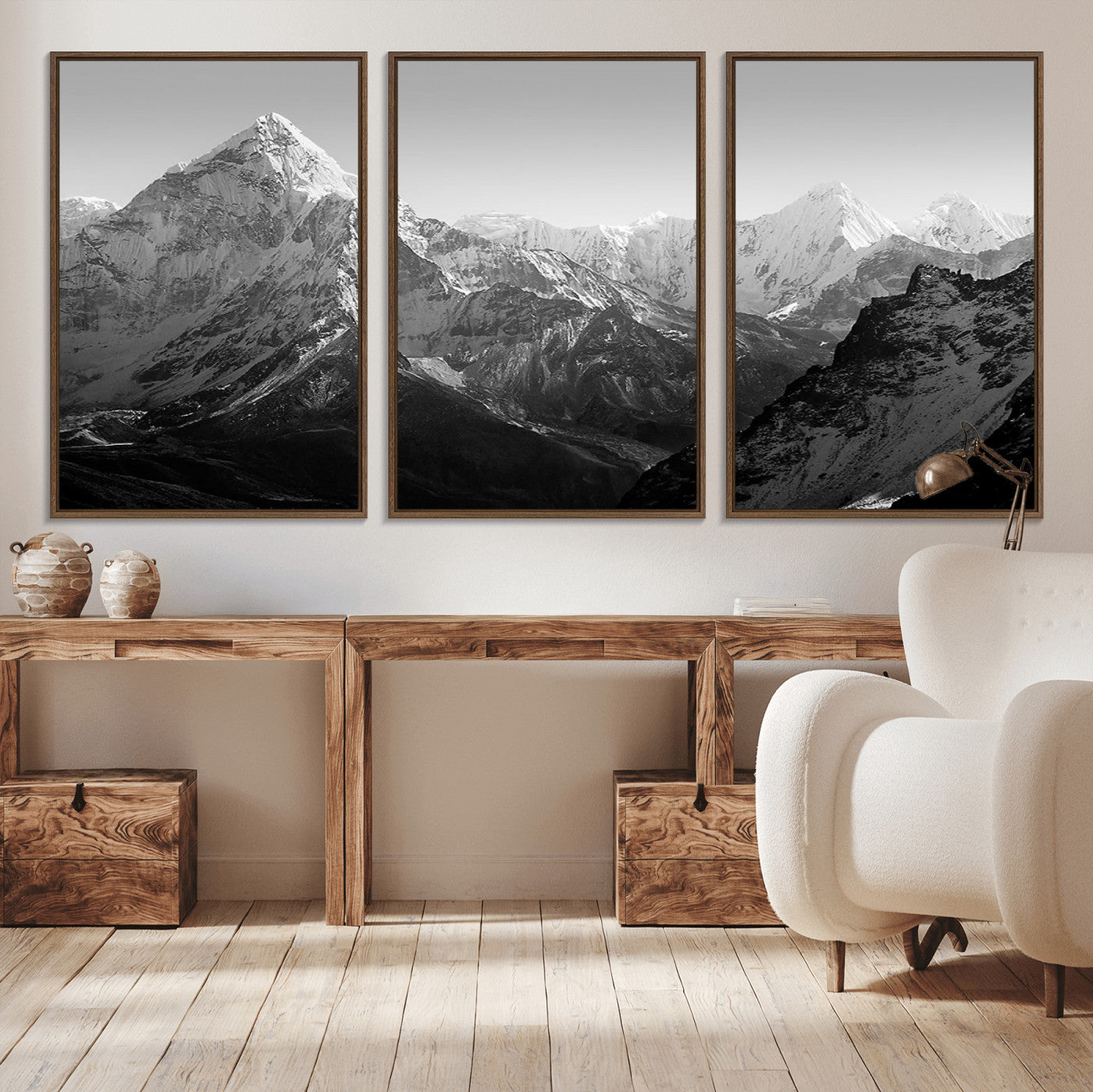 10775-MGV-CV-36X24-Snow Capped Mountain Wall Art – Black and White Canvas Print of Majestic Peaks, Nature Landscape Photography for Office, Bedroom,
