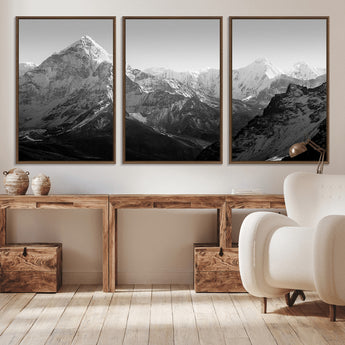 10775-MGV-CV-36X24-Snow Capped Mountain Wall Art – Black and White Canvas Print of Majestic Peaks, Nature Landscape Photography for Office, Bedroom,
