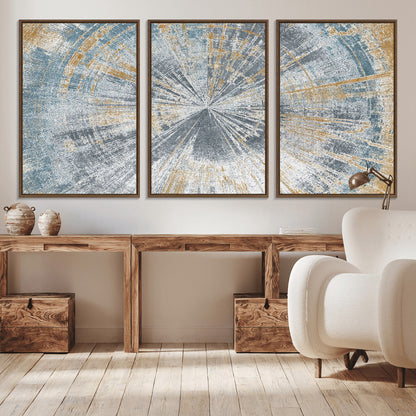 17631-MGV-CV-36X24-Radiant Burst Wall Art – Abstract Sunburst Canvas Print in Blue and Gold, Modern Geometric Painting for Living Room, Office or