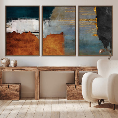 35026-MGV-CV-36X24-Abstract Canvas Wall Art – Modern Teal, Rust, Black and Gold Textured Painting, Contemporary Decor for Living Room, Bedroom