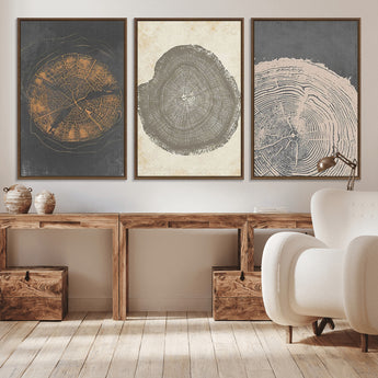 80725-MGV-CV-36X24-Wood Tree Rings Wall Art Canvas Print, Framed Tree Rings Art Picture Print, Abstract Tree Rings Perfect Modern Boho Decor Artwork
