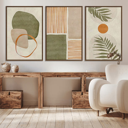 96002-MGV-CV-36X24-Abstract Geometric Wall Art – Modern Canvas Print with Green, Orange & Beige Shapes, Minimalist Home Decor for Living Room, Office