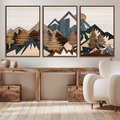 67950-MGV-CV-36X24-Modern Wood Wall Art Canvas Print, Framed Mountain Range Art Picture Print, Wood Mountain Range Perfect Rustic Decor Artwork
