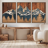 41330-MGV-CV-36X24-Rustic Mountain Wall Art – Wooden Nature Scene with Trees and Peaks, Handmade 3D Layered Decor for Living Room, Cabin or Office