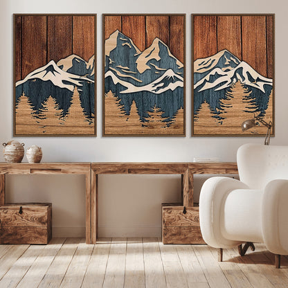 41330-MGV-CV-36X24-Rustic Mountain Wall Art – Wooden Nature Scene with Trees and Peaks, Handmade 3D Layered Decor for Living Room, Cabin or Office