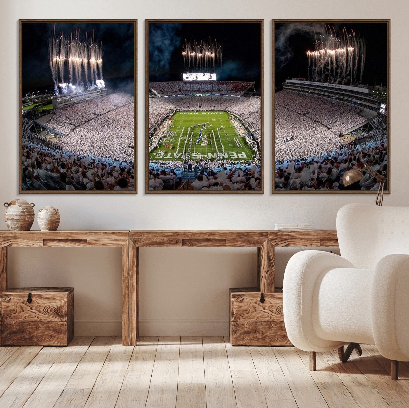 11391-MGV-CV-36X24-Penn State Stadium Wall Art – Panoramic White Out Football Game Canvas Print, College Sports Decor for Office, Man Cave, or Living