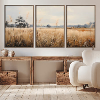 38193-MGV-CV-36X24-Golden Meadow Wall Art – Serene Grassland Landscape Canvas Print, Rustic Nature Decor for Bedroom, Living Room or Farmhouse