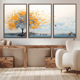 23385-MGV-CV-36X24-Golden Butterfly Tree Wall Art – Abstract Yellow and Gray Canvas Print, Modern Nature Artwork for Living Room, Bedroom or Office