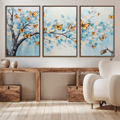 59455-MGV-CV-36X24-Butterfly Tree Branch Wall Art – Blue and Yellow Abstract Canvas Print, Modern Nature Artwork for Living Room, Bedroom or Office