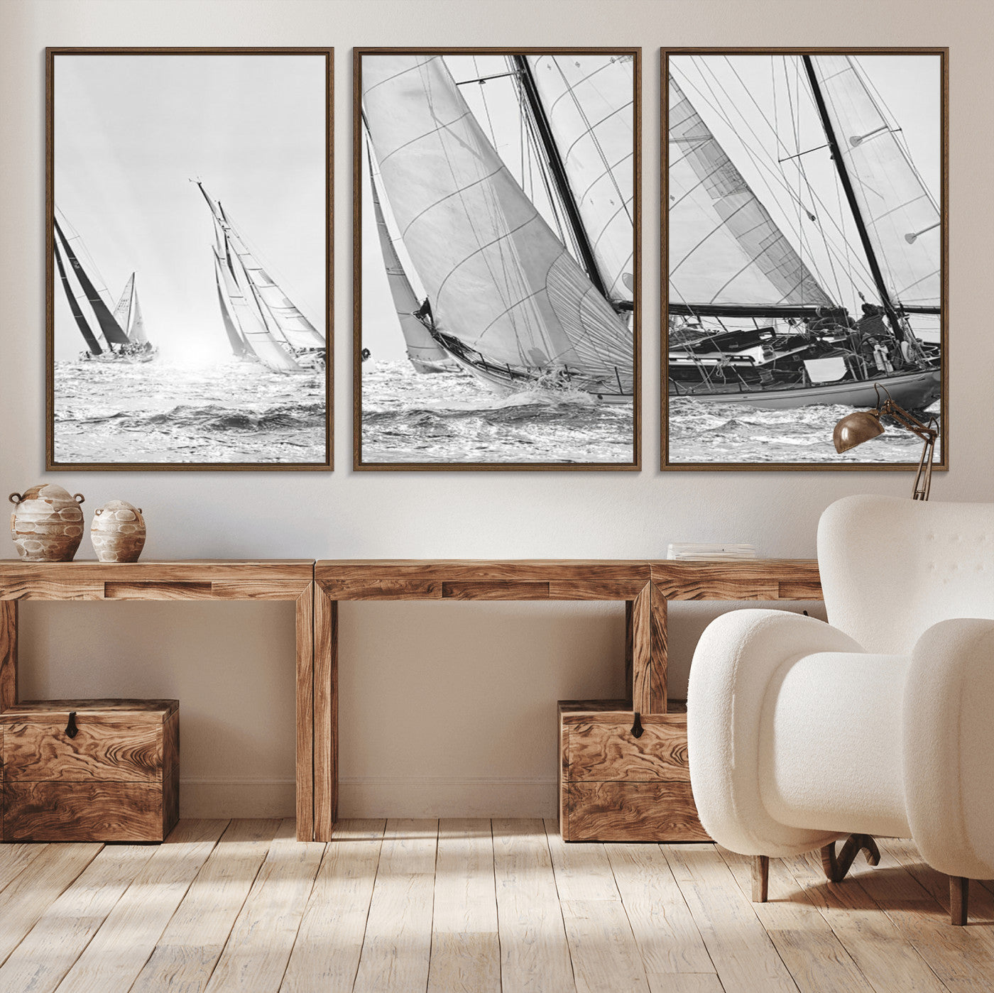 Boat-1-MGV-CV-36X24-Sailboat Racing Wall Art – Nautical Black and White Canvas Print, Ocean Adventure Decor for Office, Living Room or Bedroom