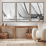 Boat-1-MGV-CV-36X24-Sailboat Racing Wall Art – Nautical Black and White Canvas Print, Ocean Adventure Decor for Office, Living Room or Bedroom