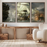 26512-MGV-CV-36X24-Naval Battle Wall Art – Dramatic Tall Ship Canvas Print, Historic Pirate Sailing War Scene, Nautical Decor for Office, Study or