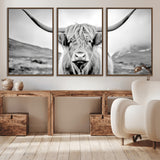 80564-MGV-CV-36X24-Highland Cow Wall Art – Black and White Scottish Highland Canvas Print, Rustic Farmhouse Decor for Living Room, Bedroom or Office