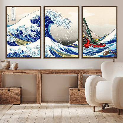 19450-MGV-CV-36X24-Great Wave Adventure Wall Art – Japanese Style Ocean Canvas Print, Fantasy Sailing Decor for Living Room, Bedroom or Office