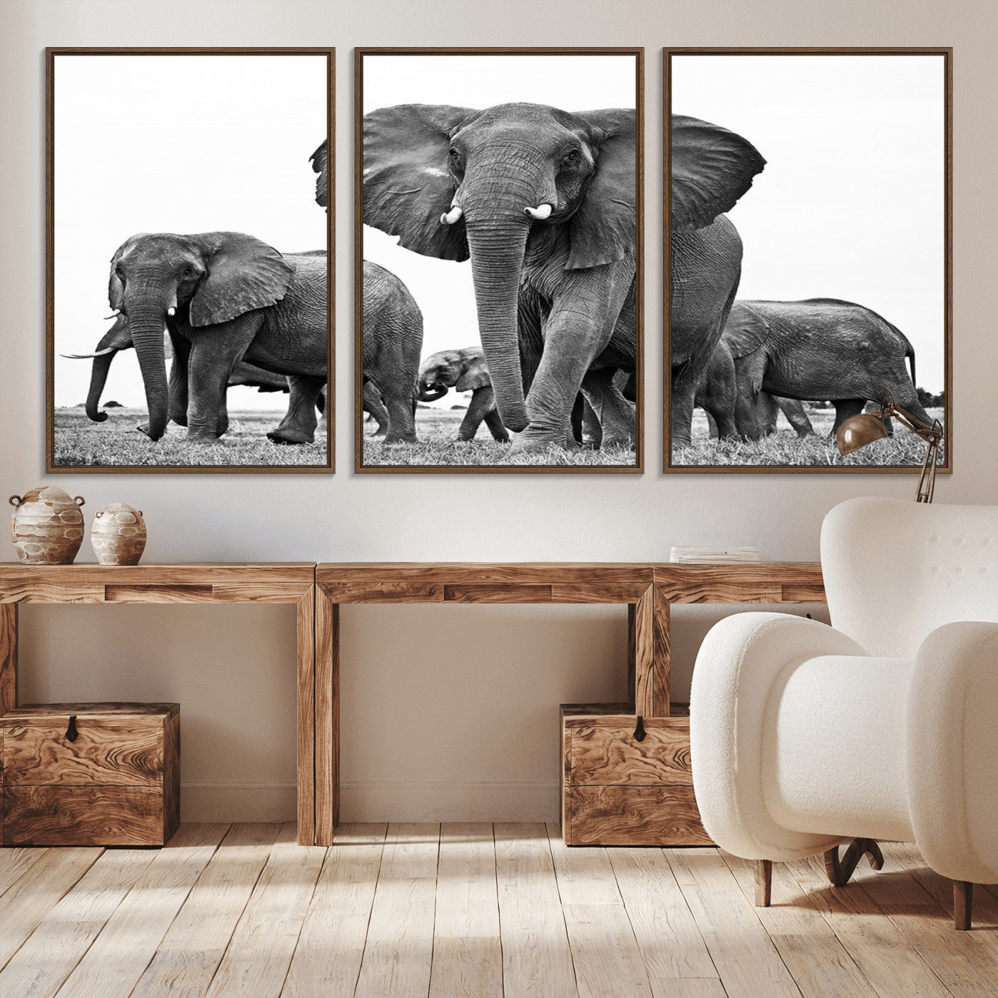 91685-MGV-CV-36X24-Elephant Herd Wall Art – Black and White Safari Canvas Print, African Wildlife Photography Decor for Living Room, Office or
