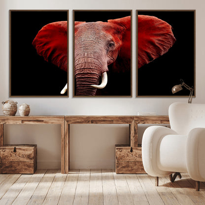 14788-MGV-CV-36X24-Red Elephant Wall Art – Bold Wildlife Canvas Print, African Safari Animal Decor for Living Room, Bedroom or Office