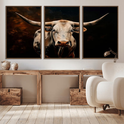 70522-MGV-CV-36X24-Longhorn Bull Wall Art – Striking Canvas Print of Majestic Bull, Premium Animal Decor for Home, Office, Man Cave, or Living Room