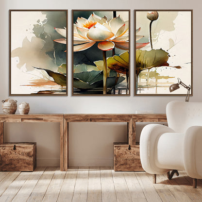 62531-MGV-CV-36X24-Lotus Flower Wall Art – Watercolor Botanical Canvas Print, Tranquil Nature Artwork for Living Room, Bedroom or Meditation Space