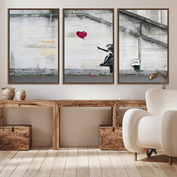 50559-MGV-CV-36X24-Banksy Girl with Balloon Wall Art – Famous Street Graffiti Canvas Print, Modern Urban Artwork for Living Room, Bedroom or Office