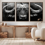 75273-MGV-CV-36X24-Buffalo Wall Art – Black and White African Buffalo Canvas Print, Rustic Wildlife Animal Artwork for Farmhouse, Living Room,