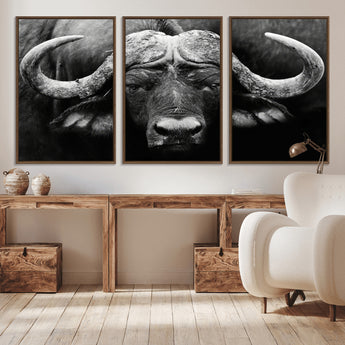 75273-MGV-CV-36X24-Buffalo Wall Art – Black and White African Buffalo Canvas Print, Rustic Wildlife Animal Artwork for Farmhouse, Living Room,