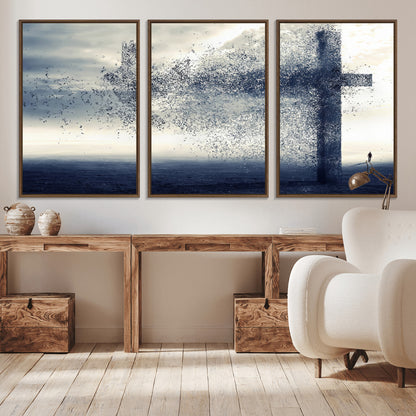 55718-MGV-CV-36X24-Surreal Cross Wall Art – Spiritual Faith Canvas Print, Abstract Christian Artwork with Modern Religious Symbol for Living Room,
