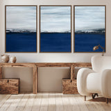 62197-MGV-CV-36X24-Abstract Ocean Wall Art – Minimalist Blue and White Canvas Print, Modern Coastal Seascape Painting for Bedroom, Living Room or