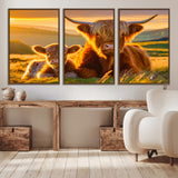 20567-MGV-CV-36X24-Highland Cow and Calf Wall Art – Rustic Farmhouse Sunset Cattle Canvas Print, Country Animal Artwork for Living Room, Bedroom, or