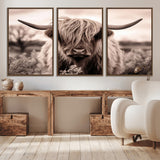 55903-MGV-CV-36X24-Highland Cow Wall Art – Rustic Sepia Scottish Highland Bull Canvas Print, Farmhouse Country Animal Decor for Living Room, Bedroom