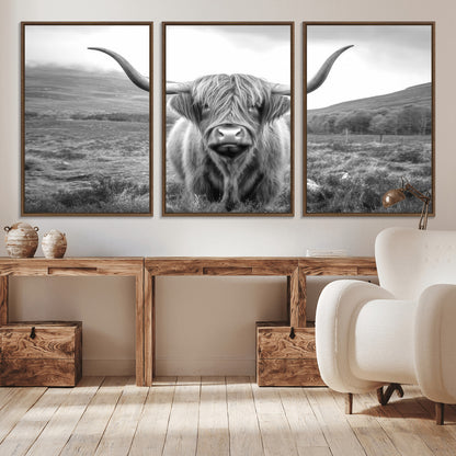 52903-MGV-CV-36X24-Highland Cow Wall Art – Black and White Canvas Print Rustic Cattle Portrait, Farmhouse Country Decor for Living Room, Office,