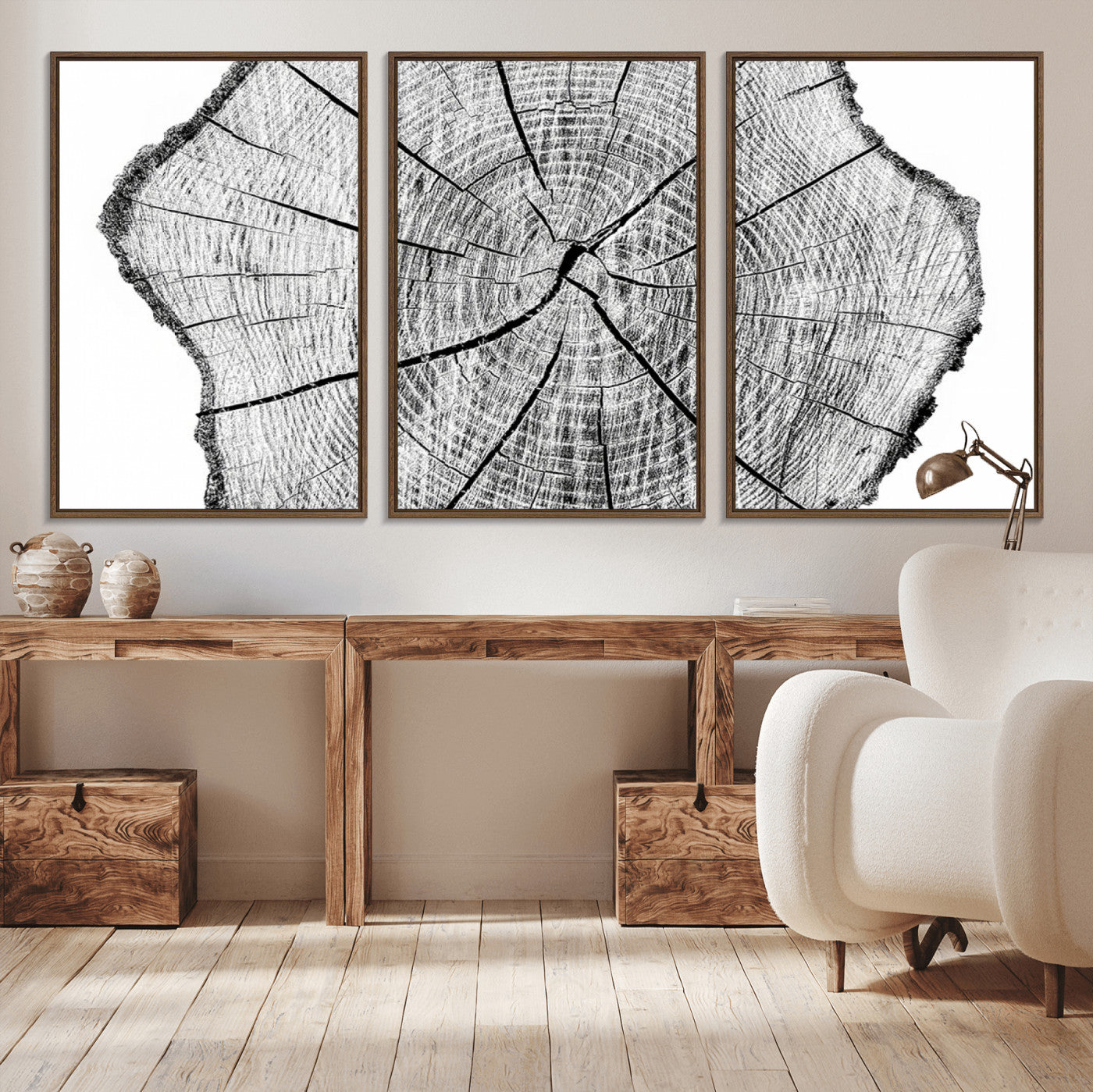 98709-MGV-CV-36X24-Tree Ring Wall Art – Black and White Canvas Print Rustic Wood Cross Section, Minimal Nature Inspired Decor for Living Room,