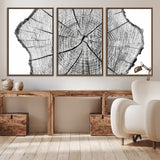98709-MGV-CV-36X24-Tree Ring Wall Art – Black and White Canvas Print Rustic Wood Cross Section, Minimal Nature Inspired Decor for Living Room,