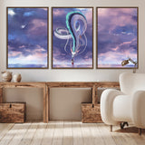 66864-MGV-CV-36X24-Fantasy Dragon Wall Art – Mystical Canvas Print Girl and Sky Serpent Dreamlike Clouds, Magical Anime Inspired Decor for Living
