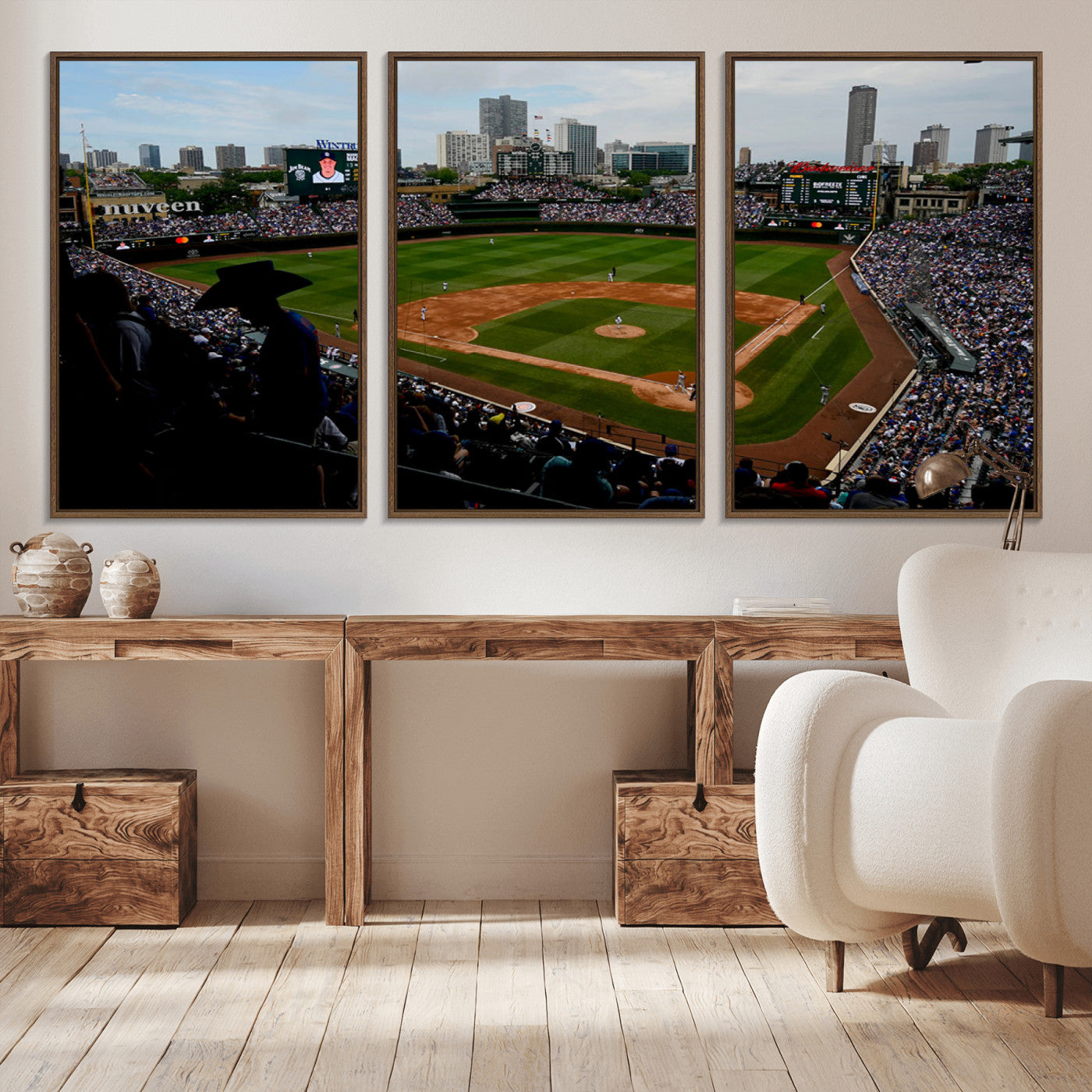 34859-MGV-CV-36X24-Wrigley Field Wall Art Canvas Print, Framed Chicago Cubs Stadium Art Picture Print, Wrigley Stadium Field Perfect Sport Room Decor