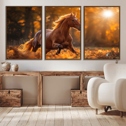92144-MGV-CV-36X24-Sunset Horse Wall Art Canvas Print, Framed Horse Barn Art Picture Print, Majestic Horse Perfect Rustic Farmhouse Decor Artwork