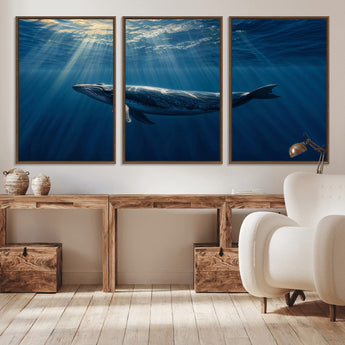 18052-MGV-CV-36X24-Whale Wall Art – Majestic Ocean Canvas Print Marine Life Underwater Sunlight Scene, Nautical Coastal Decor for Living Room,
