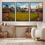 91908-MGV-CV-36X24-Baseball Stadium Wall Art – Canvas Print Game Day Field City Skyline Iconic Arch Scene Sports Photography, Decor for Game Room,