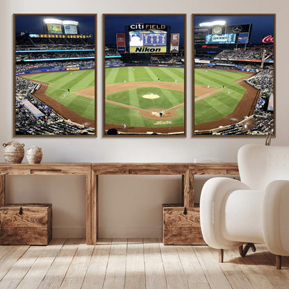 87666-MGV-CV-36X24-City Field Stadium Wall Art Canvas Print, Framed New York Stadium Art Picture Print, Citi Field Stadium Perfect Sport Room Decor