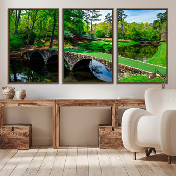 57655-MGV-CV-36X24-Golf Course Wall Art – Canvas Print Scenic Green Fairway Stone Bridge Water Reflection Landscape, Classic Sports Decor for Office,