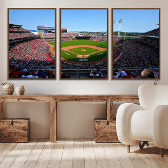 90998-MGV-CV-36X24-Baseball Stadium Wall Art – Canvas Print Day Game Field Packed Crowd Bright Blue Sky Sports Photography, Classic Decor for Game